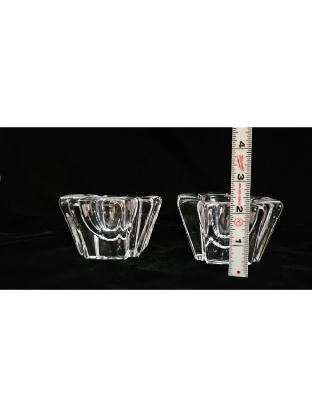 Pair Of Vintage Orrefors Sweden Crystal Candle Holders With Geometric Design 3.5